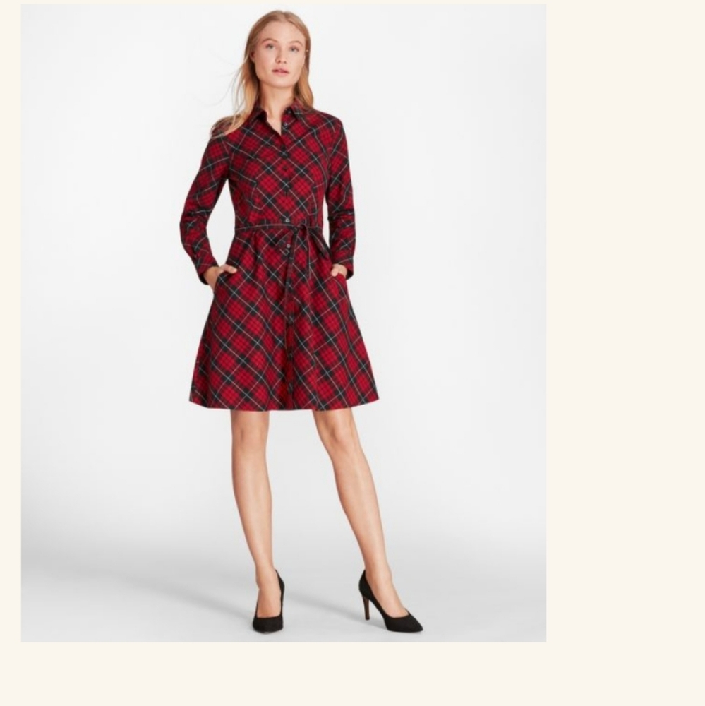 Brooks Brothers Red Fleece Collection PLAID COTTON TWILL A-LINE SHIRT DRESS NWOT